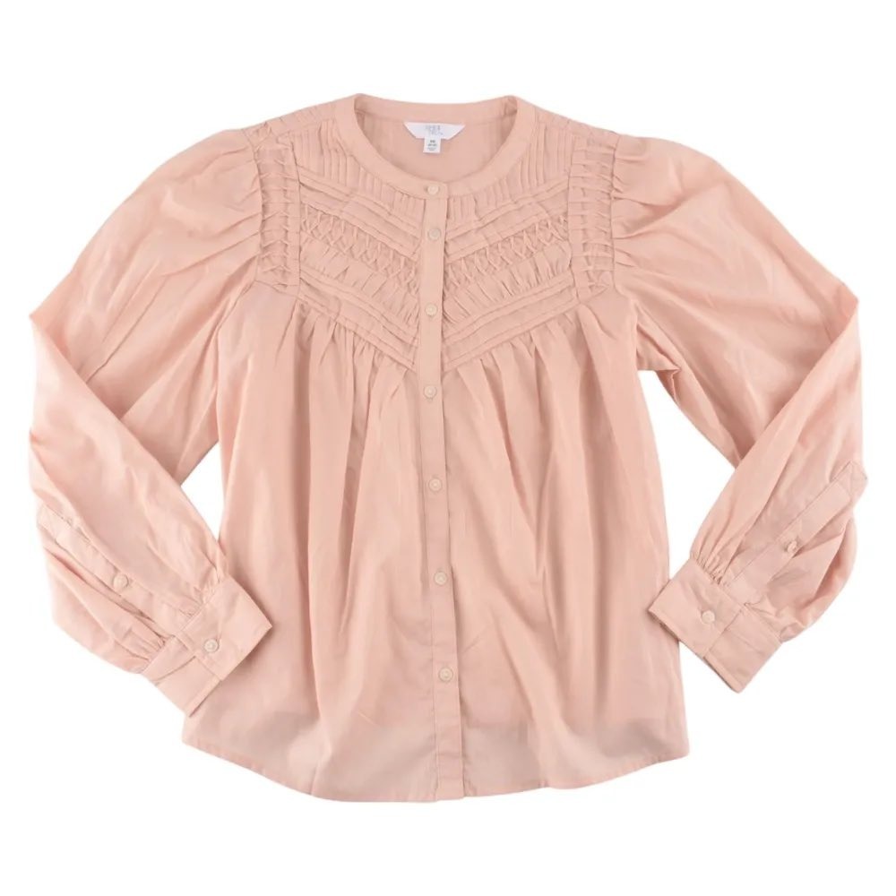 (B6) Time and Tru Pink Textured Yoke Cotton Puff Sleeve Top XS 0 2 NWT